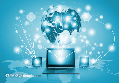 網(wǎng)絡(luò)背景上帶地球儀插圖的筆記本電腦圖像